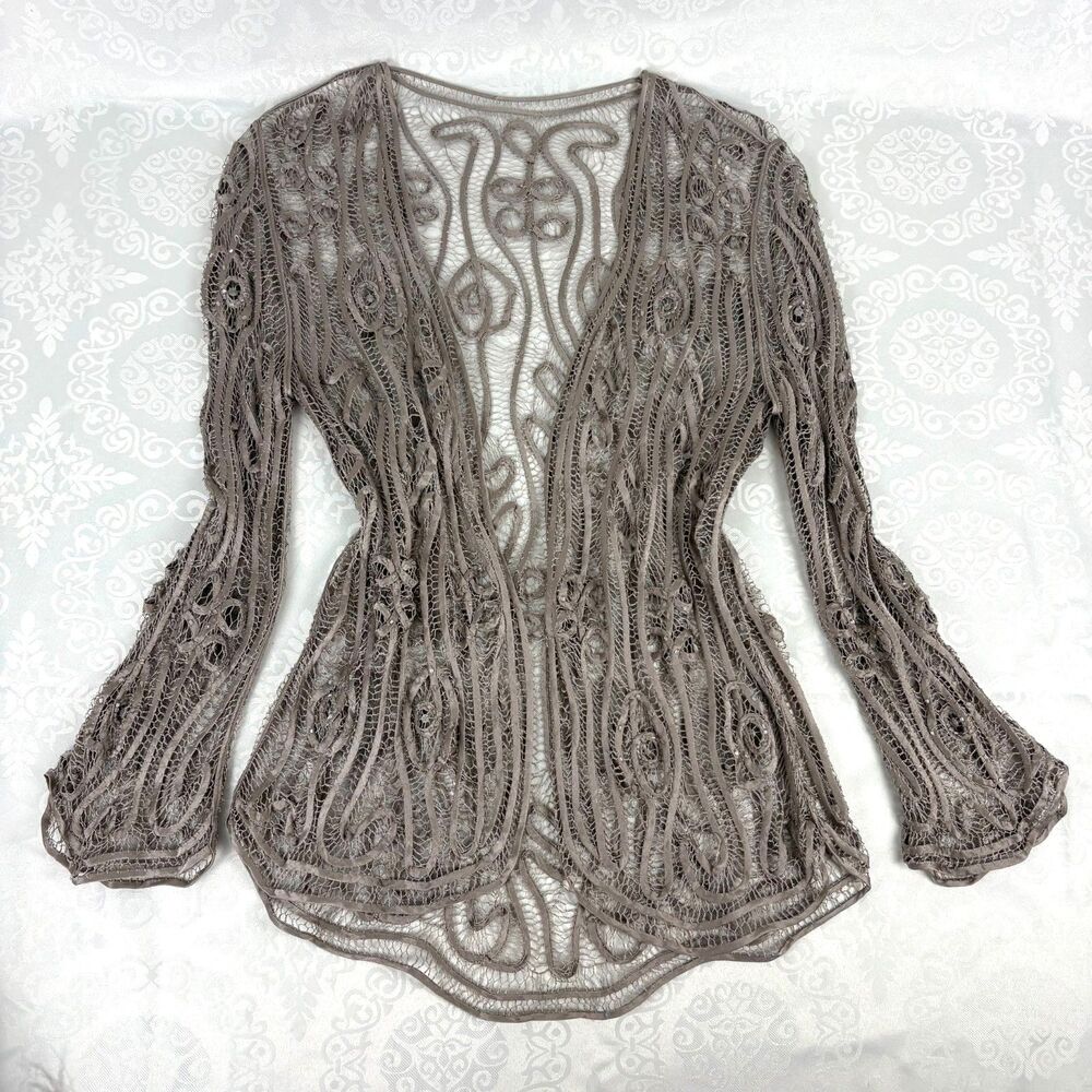 100% Silk Beaded Cardigan Coverup Shrug Silver Unique Vintage Beaded Dressy XS-M